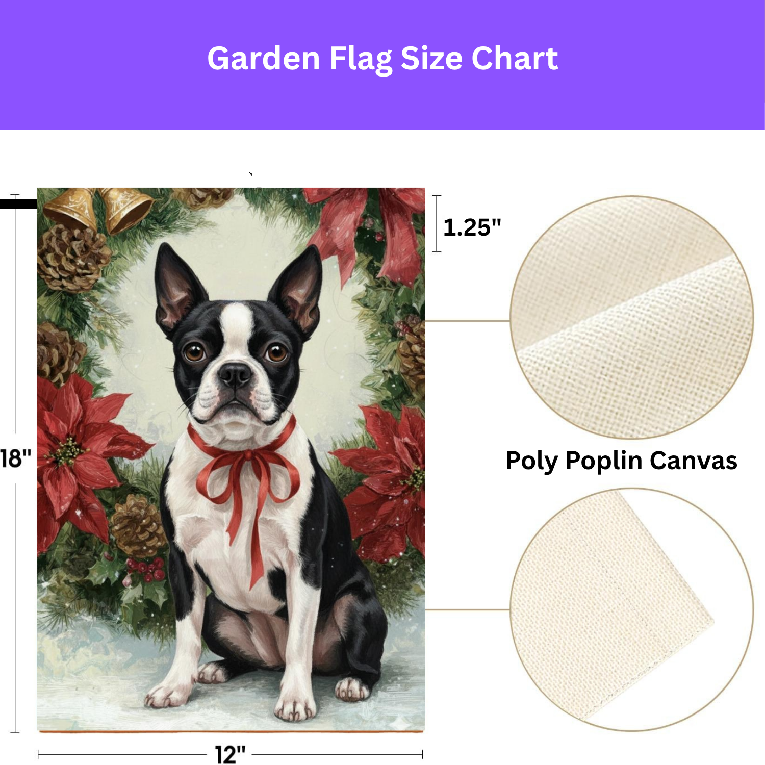 Poinsettia Wreath Boston Terrier Garden Flag - porch decor - Dragonfire Gardens