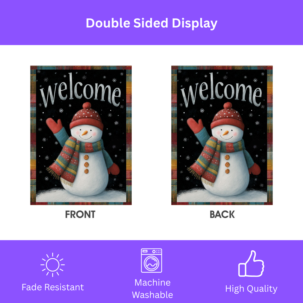 Red Hat Snowman Welcome Garden Flag - double-sided design - Dragonfire Gardens