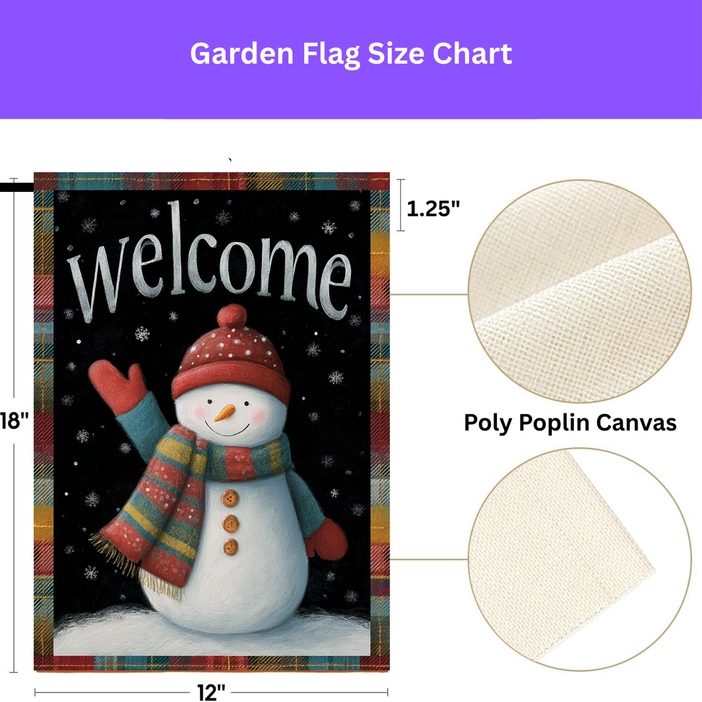 Red Hat Snowman Welcome Garden Flag - porch decor - Dragonfire Gardens