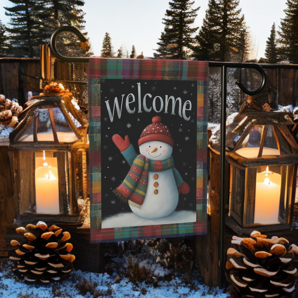 Red Hat Snowman Welcome Garden Flag - product detail - Dragonfire Gardens