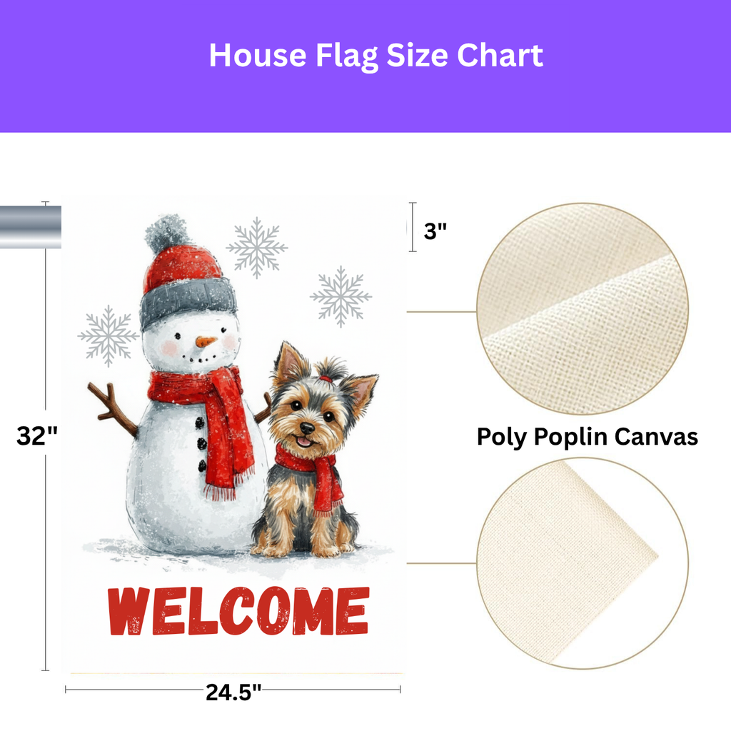 Yorkshire Terrier and Snowman Welcome Garden Flag - yard display - Dragonfire Gardens