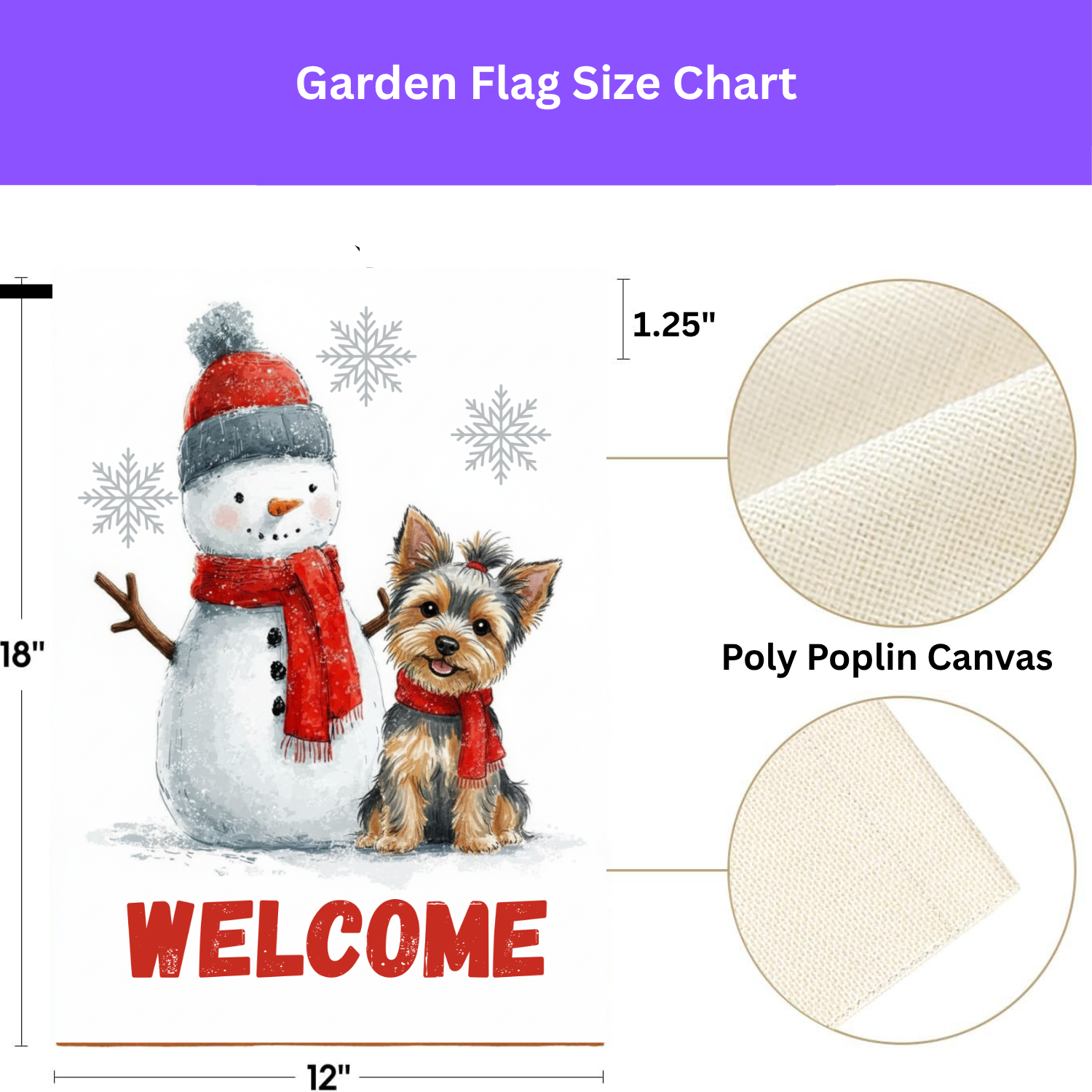 Yorkshire Terrier and Snowman Welcome Garden Flag - porch decor - Dragonfire Gardens
