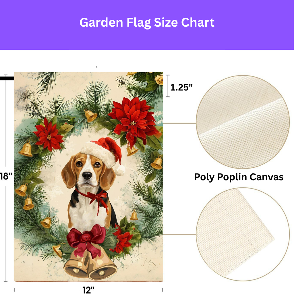 Poinsettia Beagle Christmas Garden Flag - double-sided design - Dragonfire Gardens