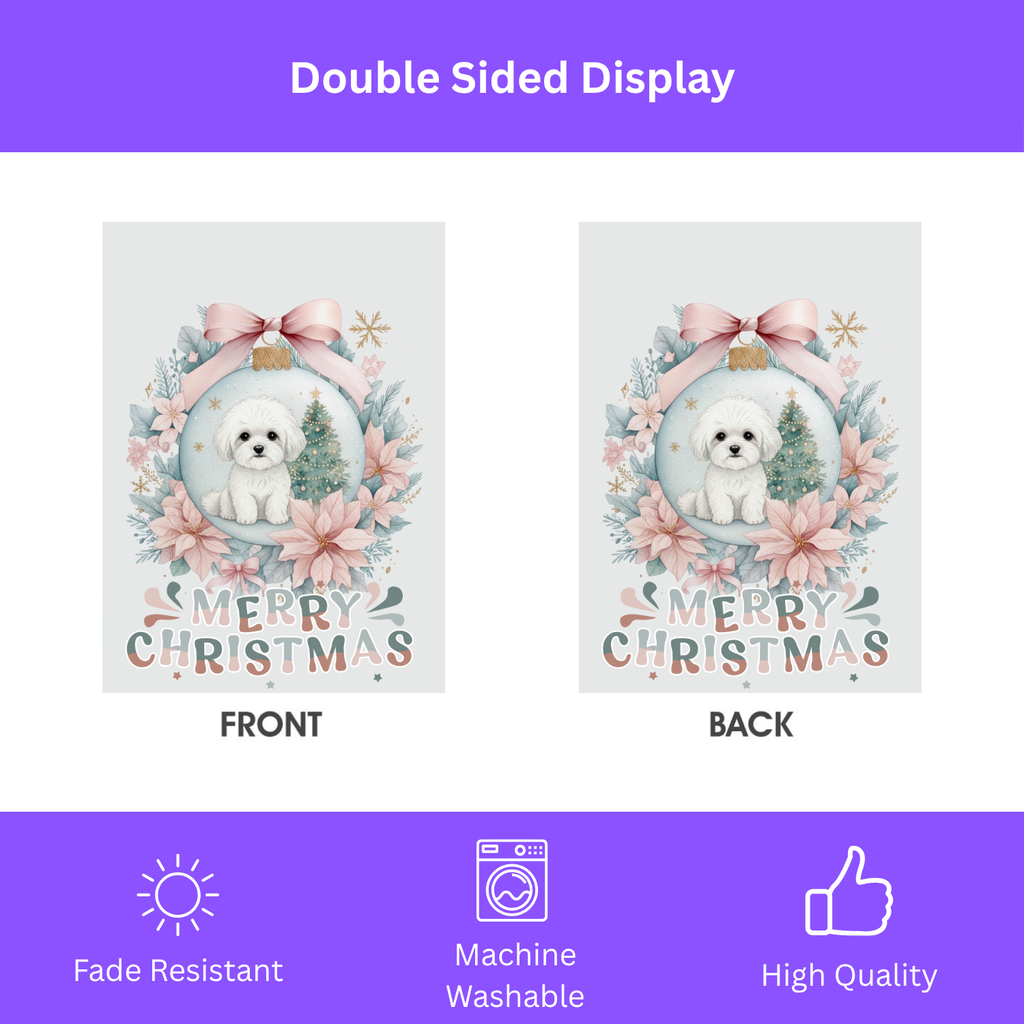 Merry Christmas Bichon Frise Ornament Garden Flag - double-sided design - Dragonfire Gardens