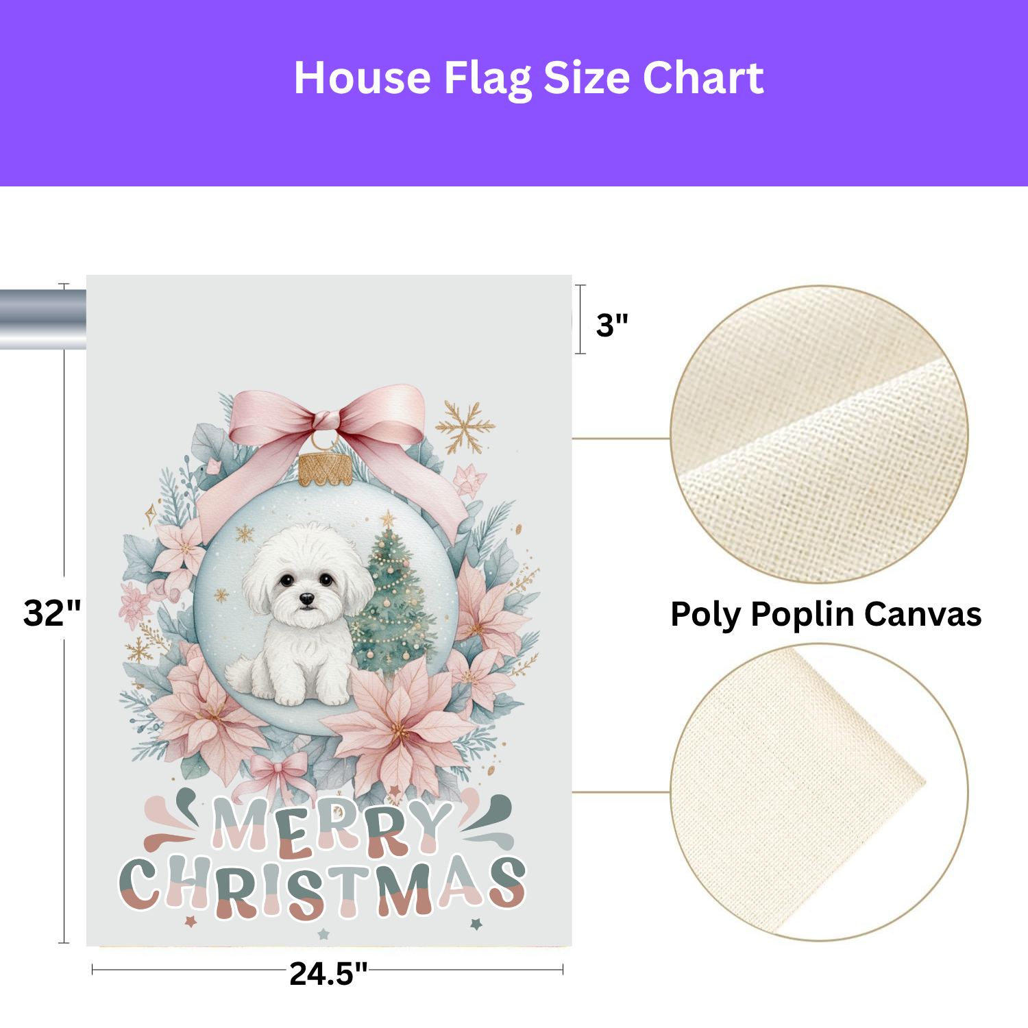 Merry Christmas Bichon Frise Ornament Garden Flag - yard display - Dragonfire Gardens