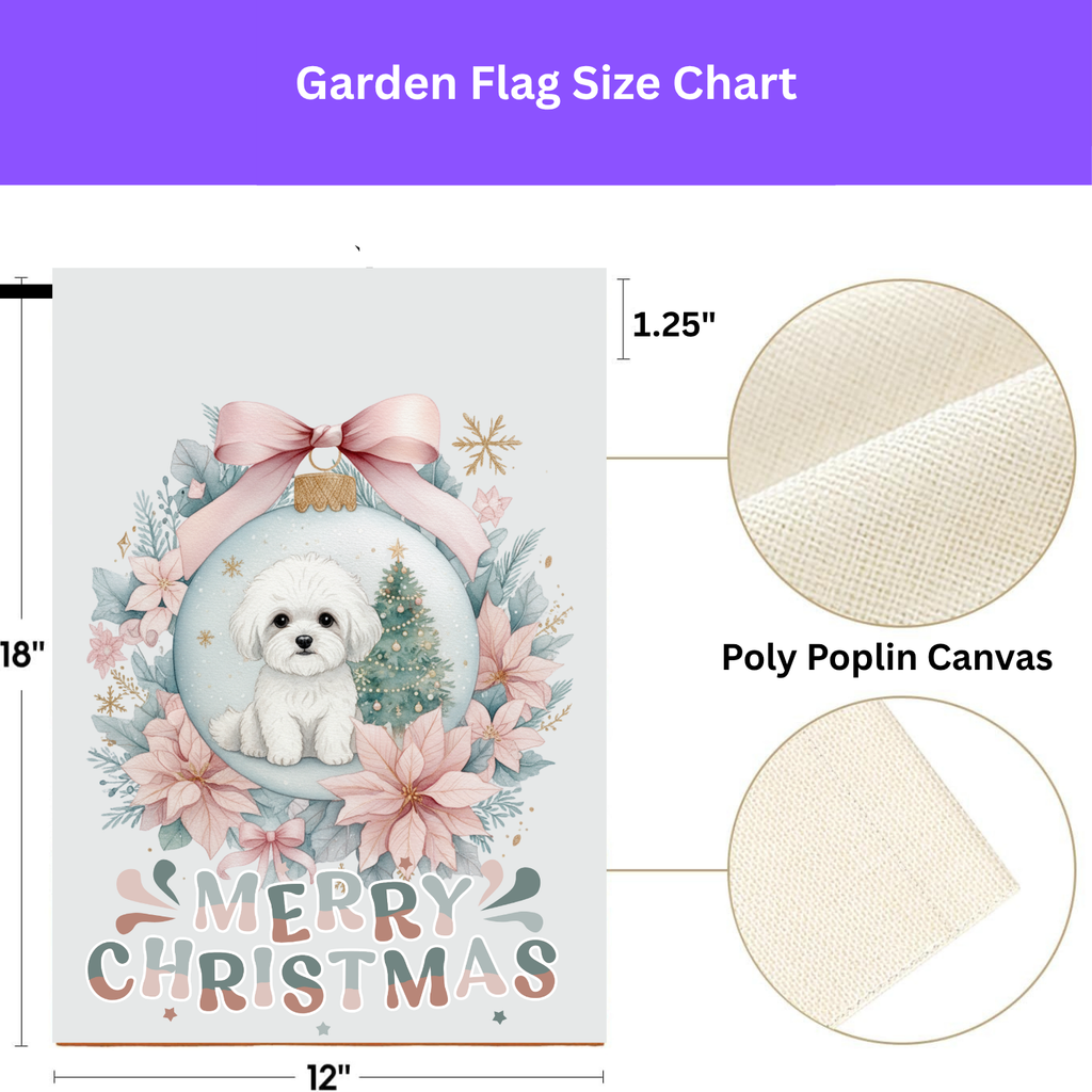 Merry Christmas Bichon Frise Ornament Garden Flag - porch decor - Dragonfire Gardens