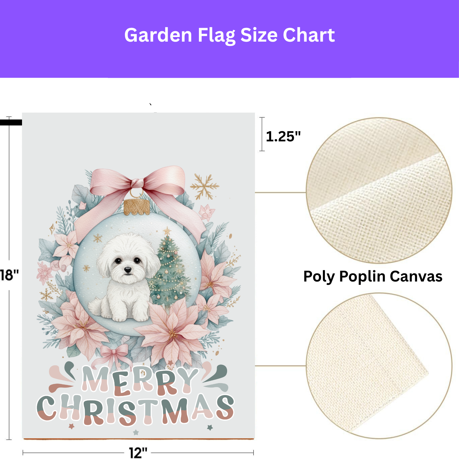 Merry Christmas Bichon Frise Ornament Garden Flag - porch decor - Dragonfire Gardens