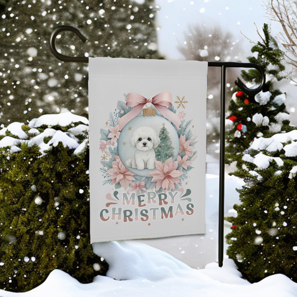 Merry Christmas Bichon Frise Ornament Garden Flag - product detail - Dragonfire Gardens