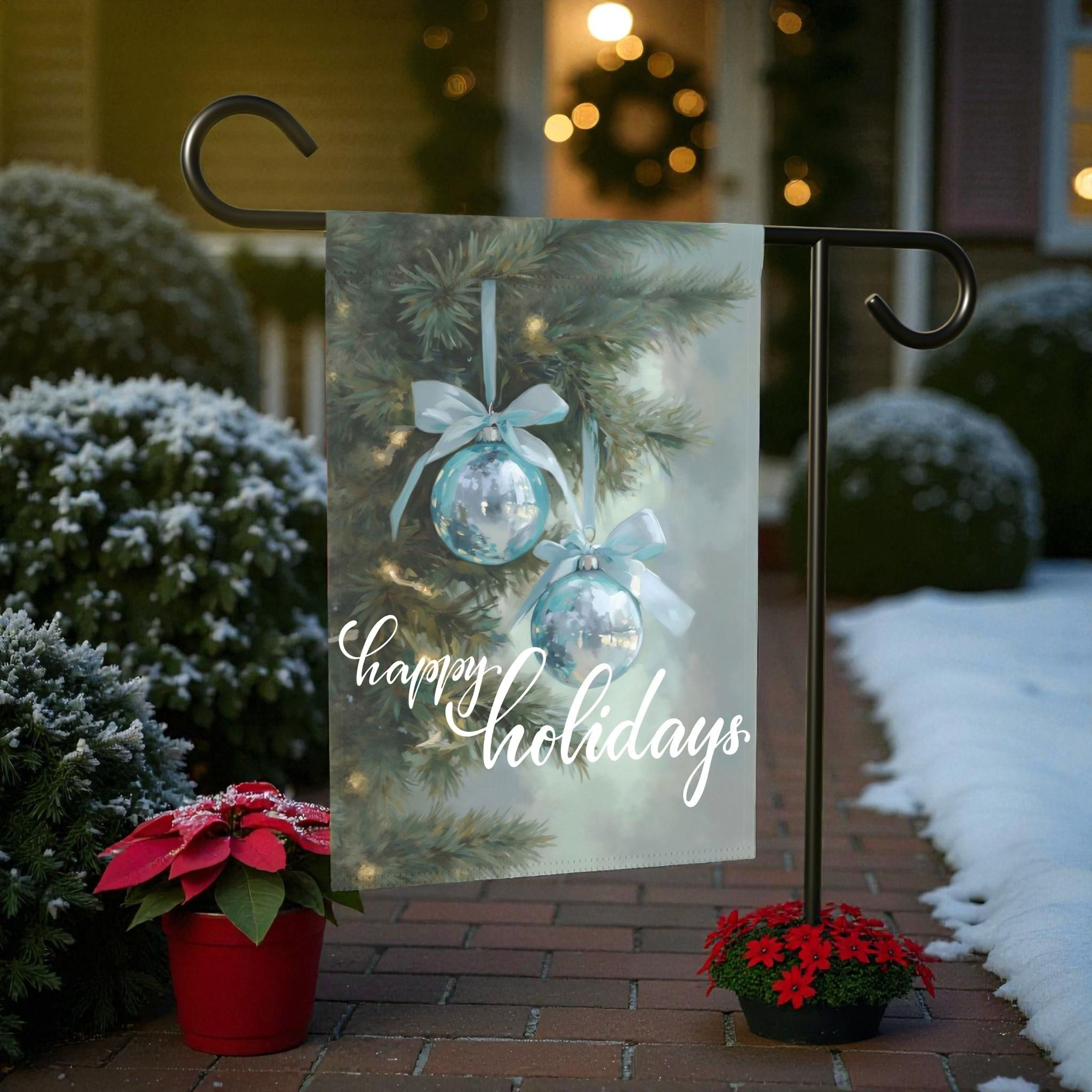 Happy Holidays Blue Ornament Garden Flag