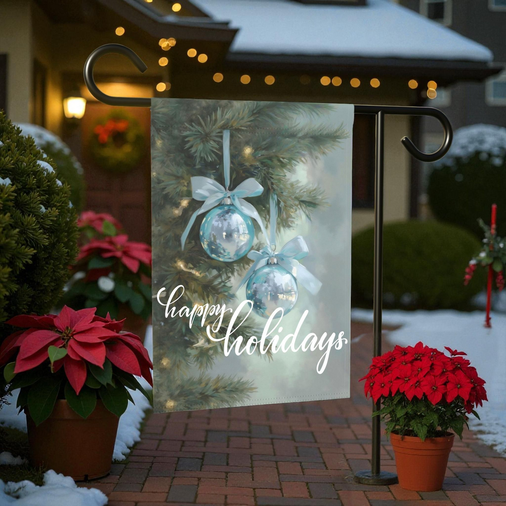 Happy Holidays Blue Ornament Garden Flag