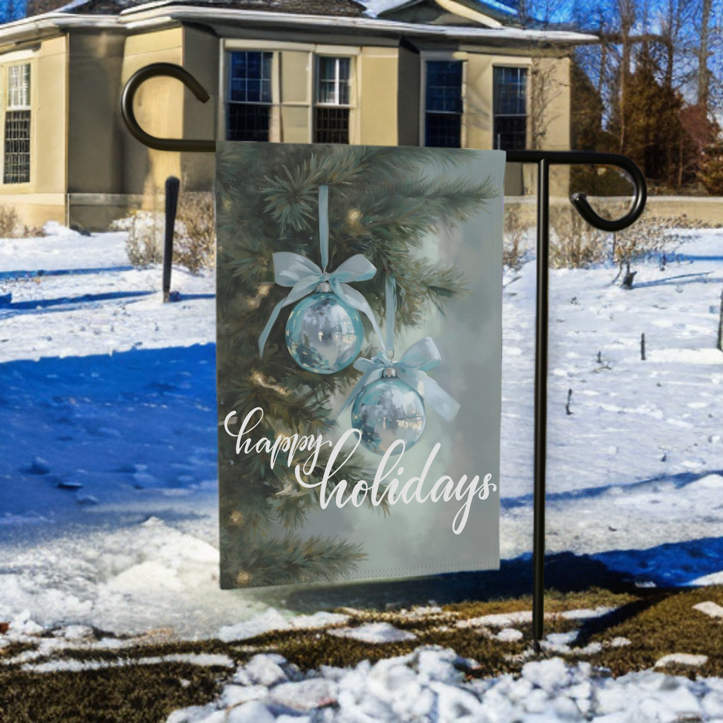 Happy Holidays Blue Ornament Garden Flag