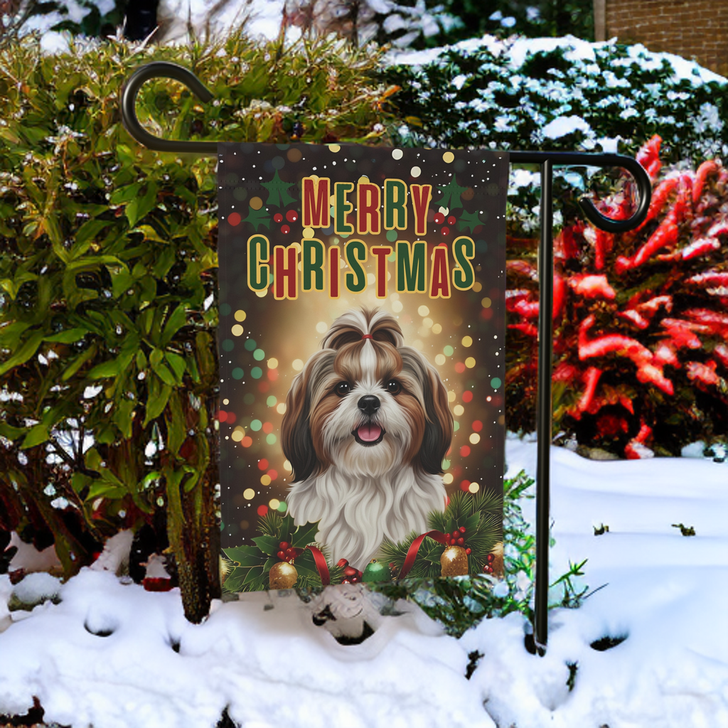 Merry Christmas Shih Tzu Garden Flag - product detail - Dragonfire Gardens