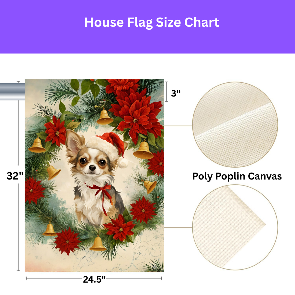 Chihuahua and Poinsettia Wreath Christmas Garden Flag - yard display - Dragonfire Gardens