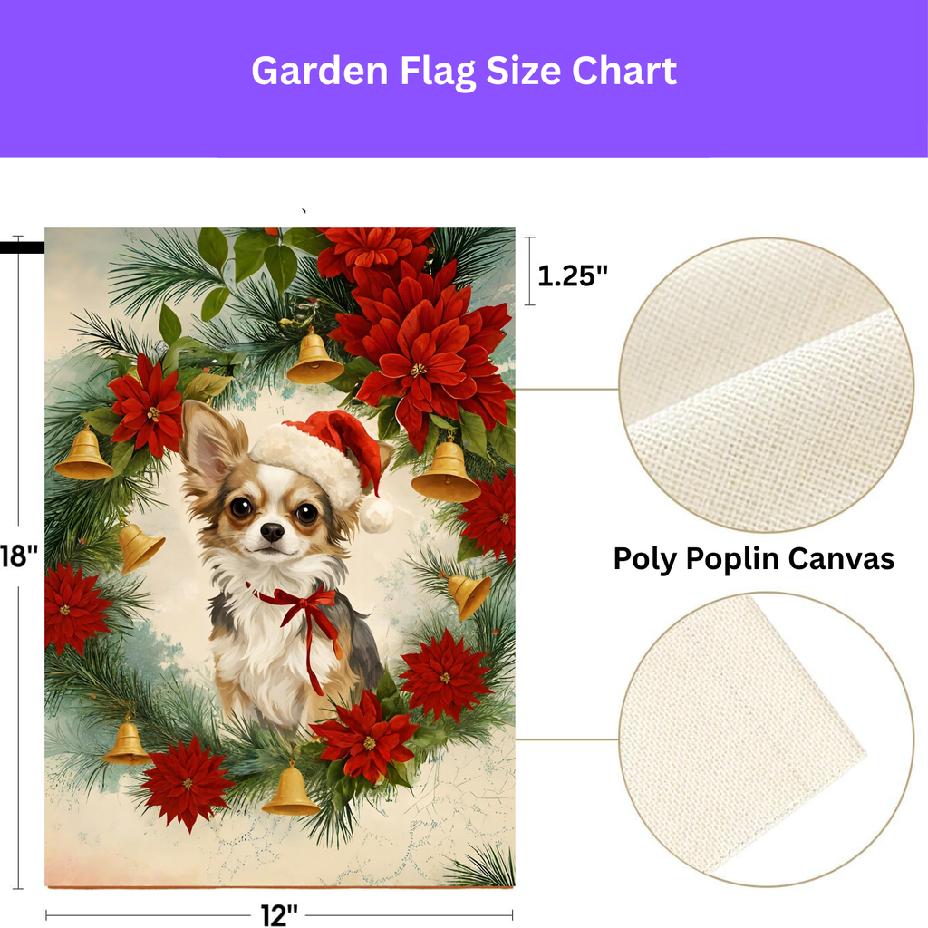 Chihuahua and Poinsettia Wreath Christmas Garden Flag - porch decor - Dragonfire Gardens