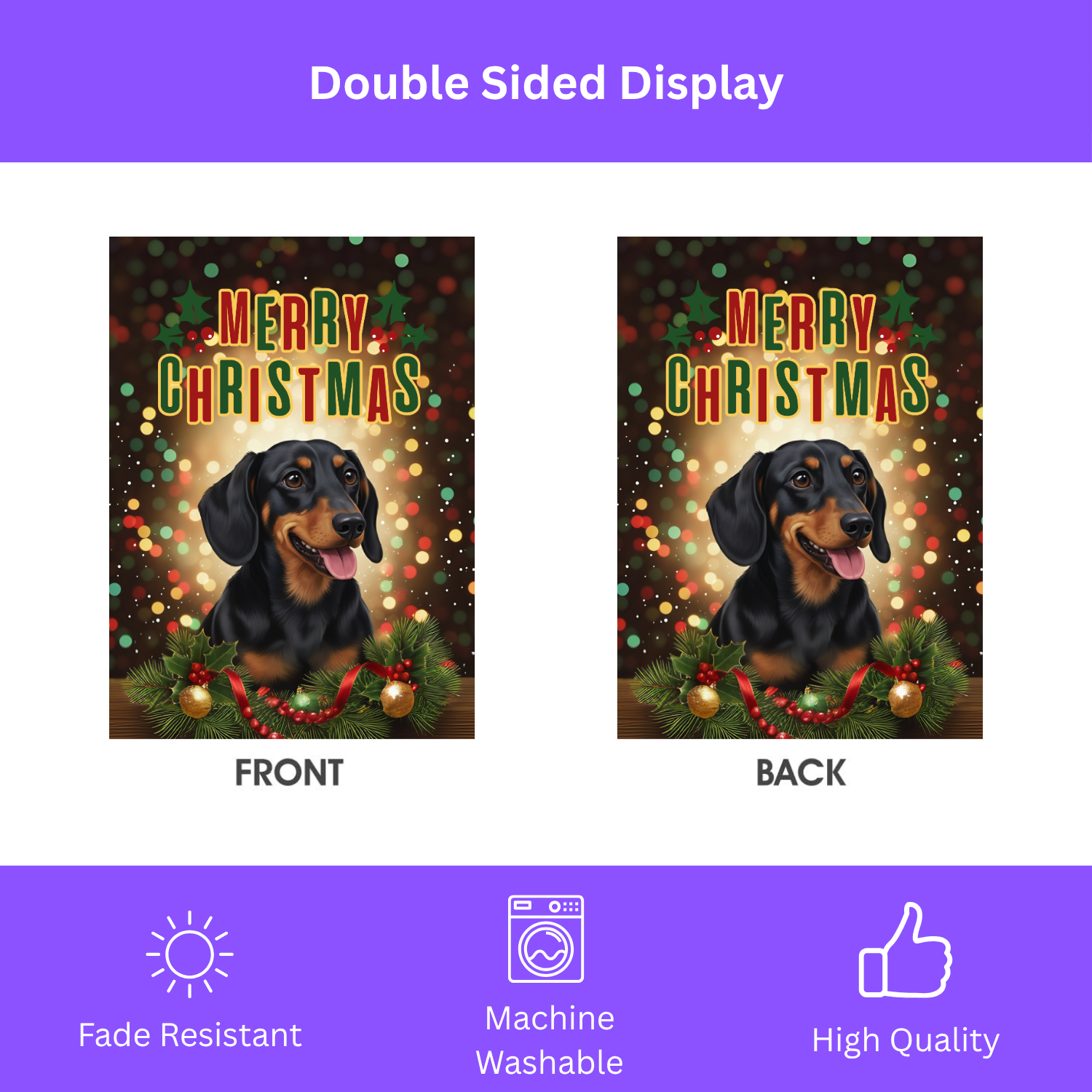 Christmas Dachshund Garden Flag - double-sided design - Dragonfire Gardens