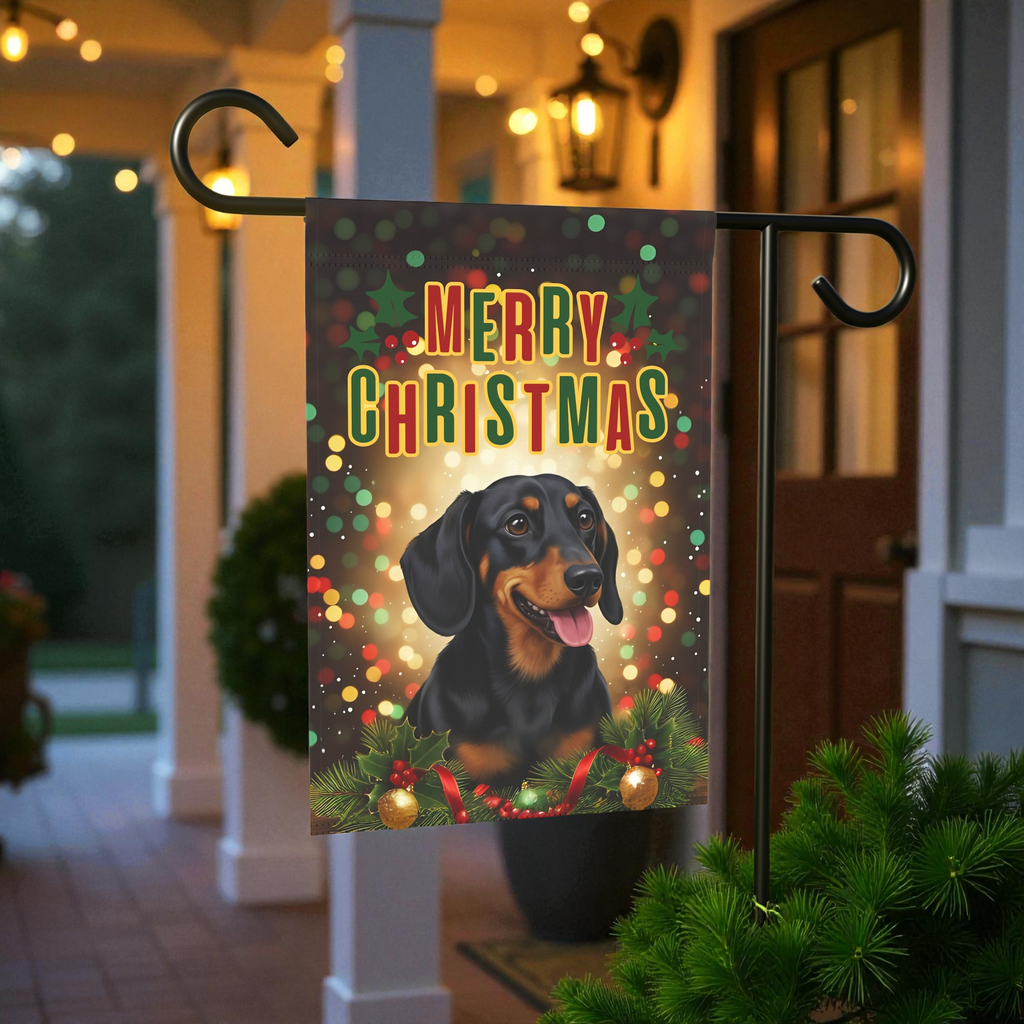 Christmas Dachshund Garden Flag - size comparison - Dragonfire Gardens