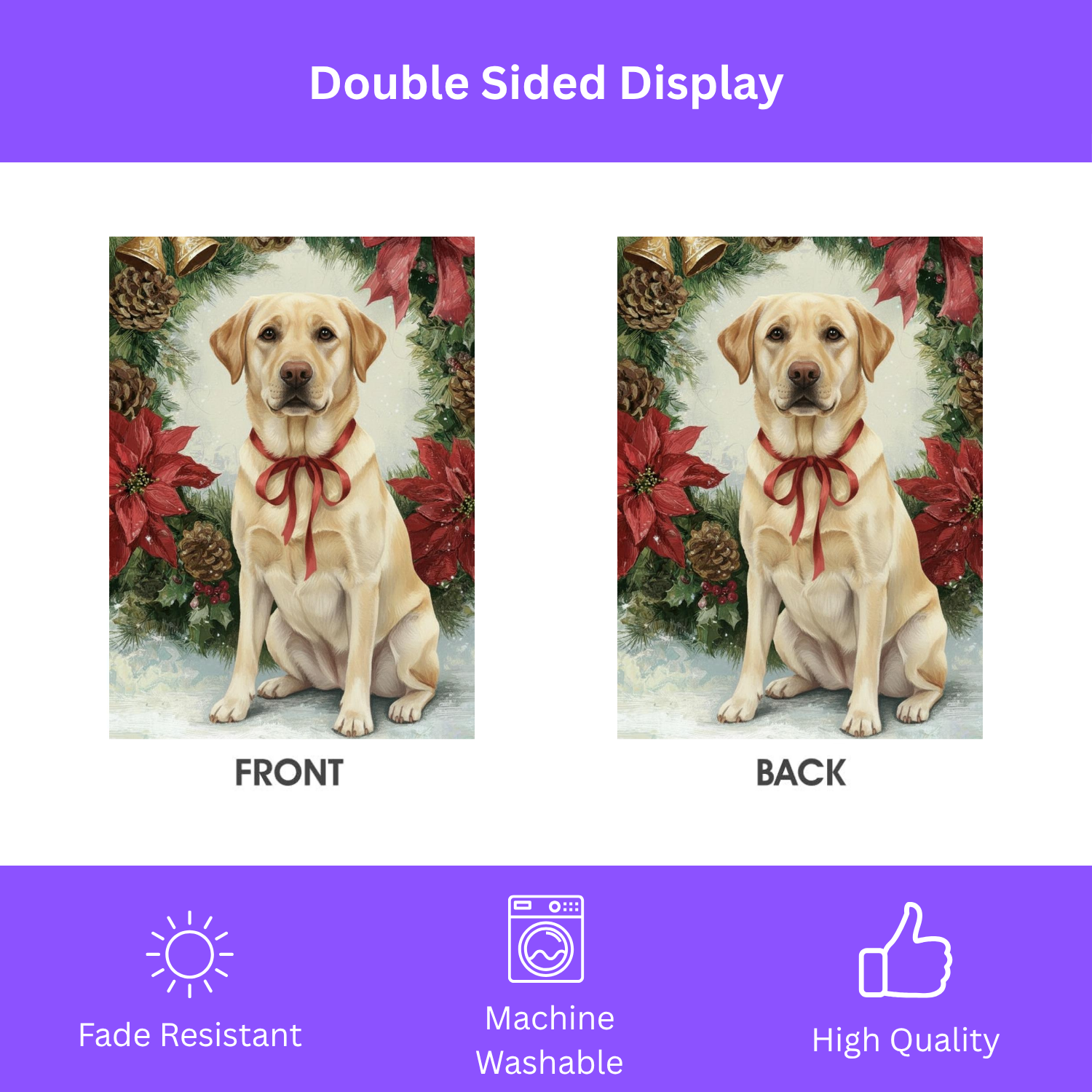 Poinsettia Wreath Yellow Labrador Retriever Christmas Garden Flag - double-sided design - Dragonfire Gardens