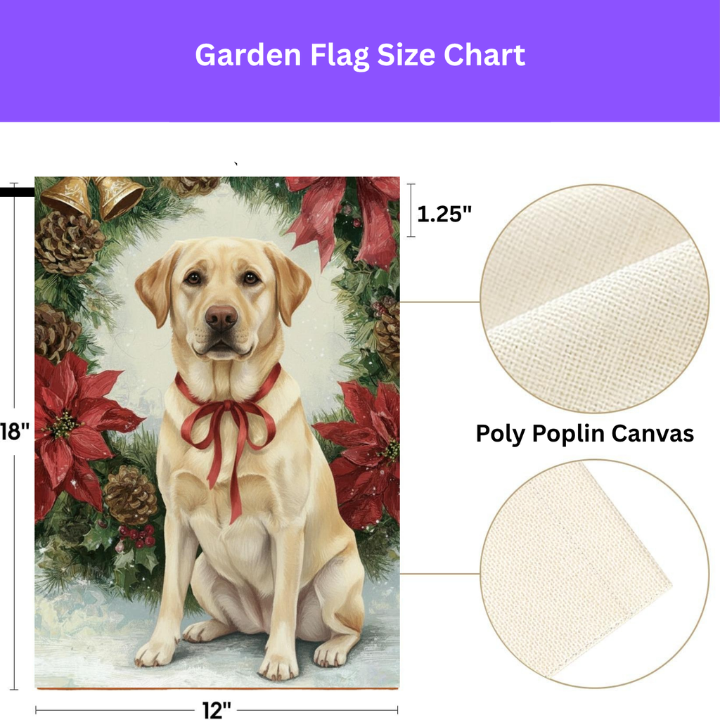 Poinsettia Wreath Yellow Labrador Retriever Christmas Garden Flag - porch decor - Dragonfire Gardens