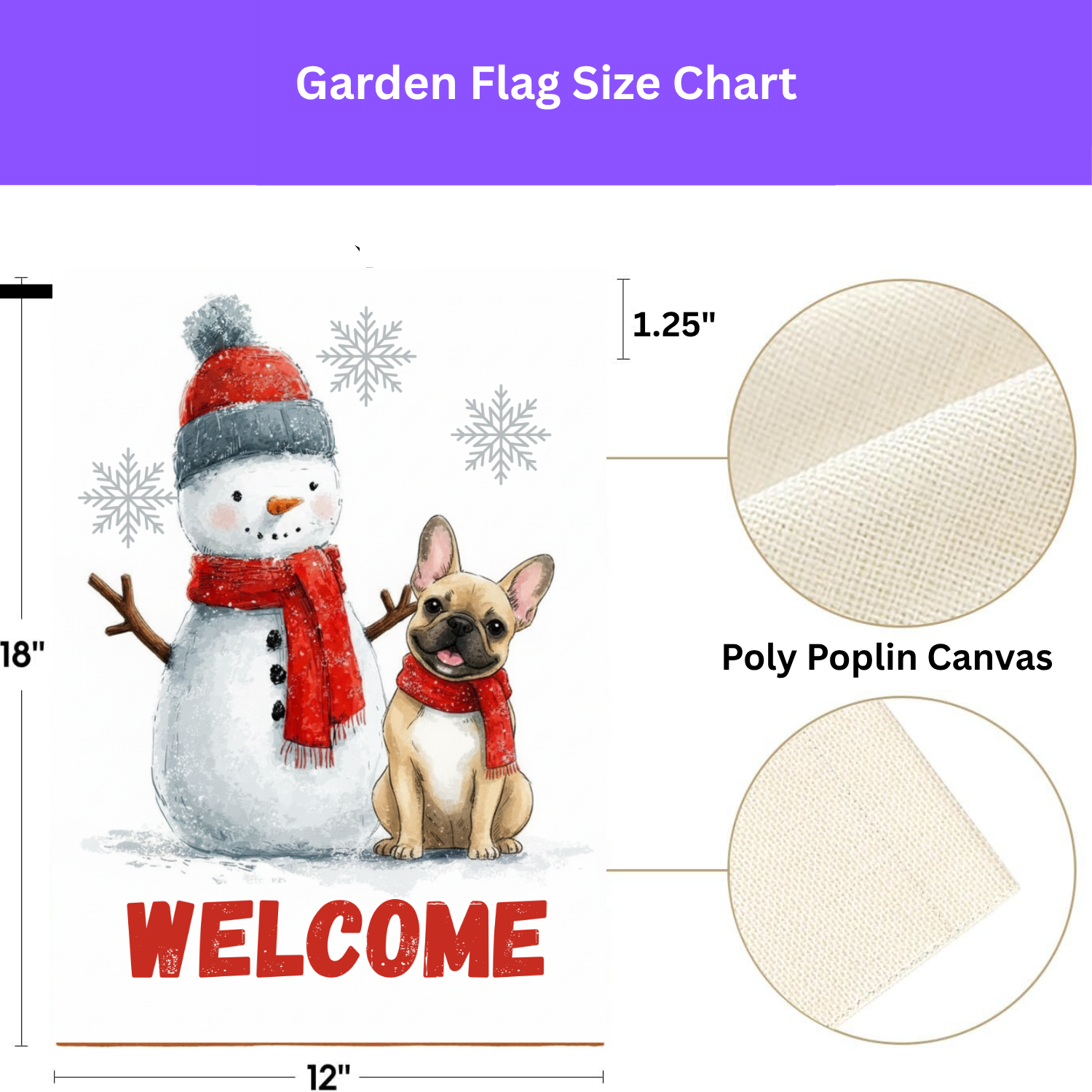Snowman & French Bulldog Welcome Garden Flag - porch decor - Dragonfire Gardens