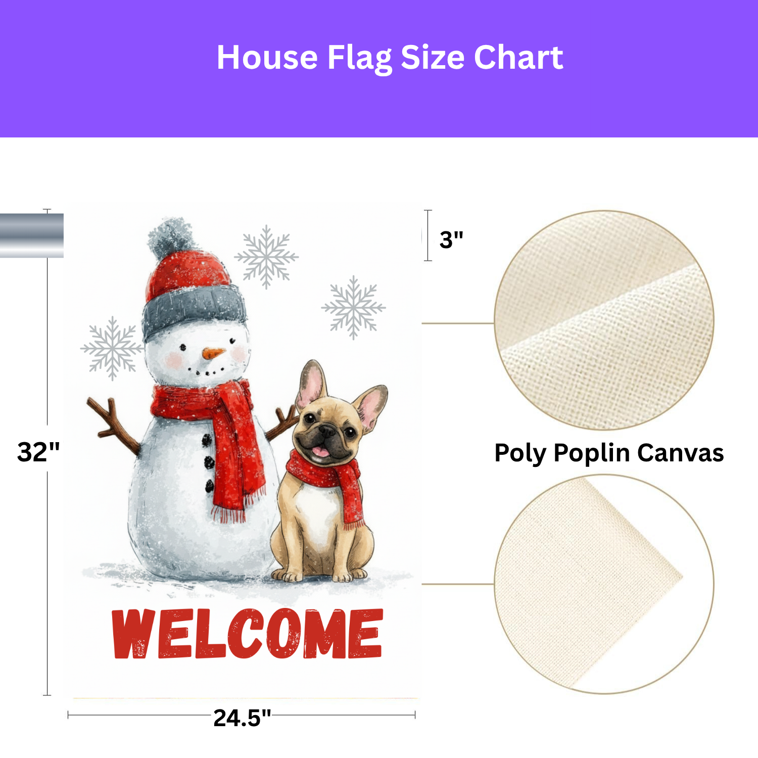Snowman & French Bulldog Welcome Garden Flag - yard display - Dragonfire Gardens