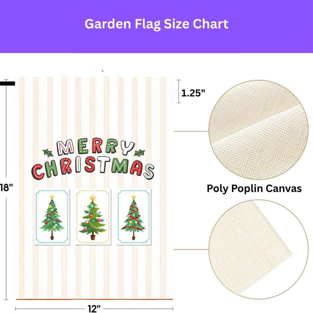 Christmas Tree and Stripes Garden Flag - size comparison - Dragonfire Gardens