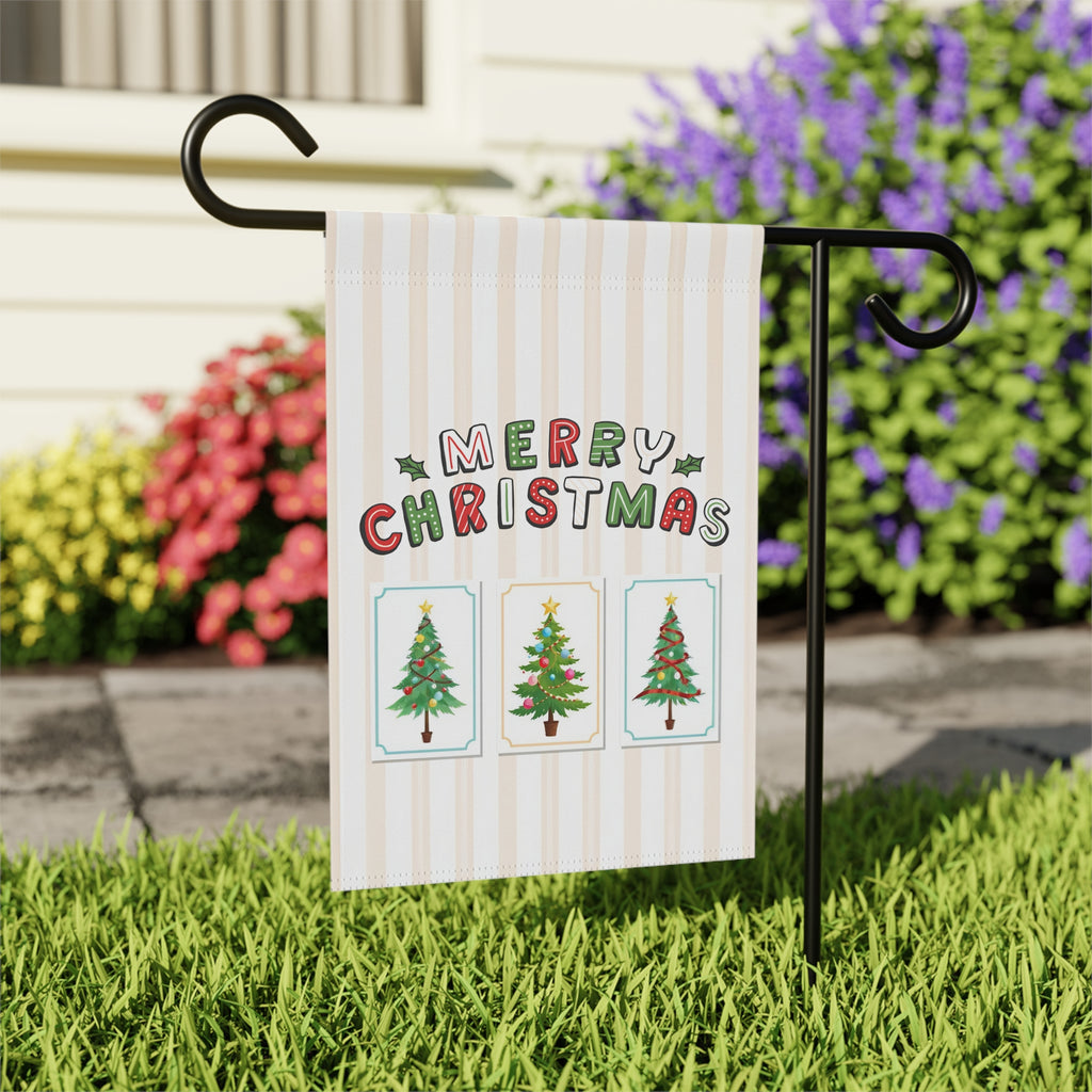 Christmas Tree and Stripes Garden Flag - outdoor display - Dragonfire Gardens