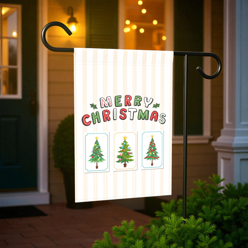 Christmas Tree and Stripes Garden Flag - double-sided design - Dragonfire Gardens
