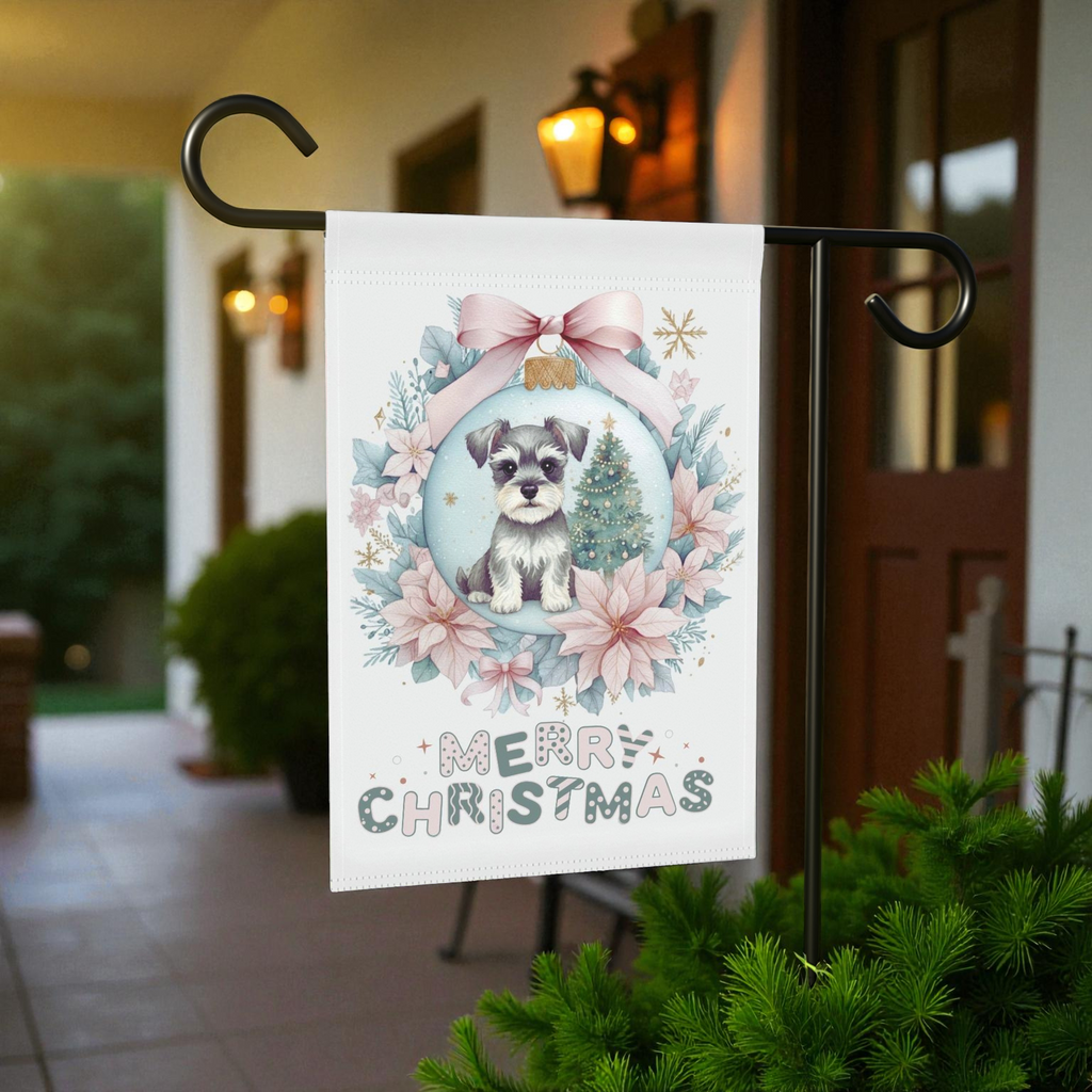Schnauzer Christmas Ornament Garden Flag - size comparison - Dragonfire Gardens