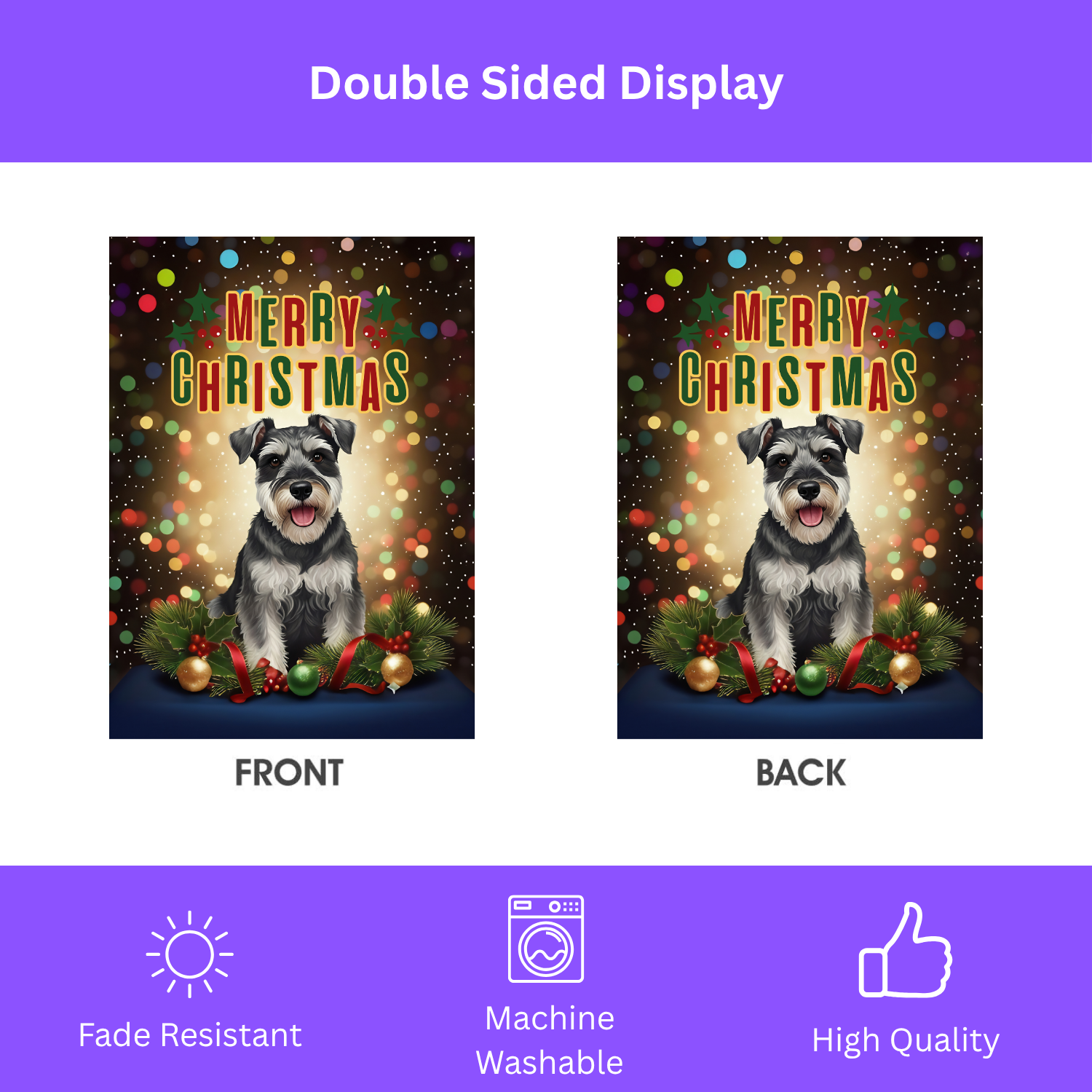 Christmas Schnauzer Garden Flag - double-sided design - Dragonfire Gardens
