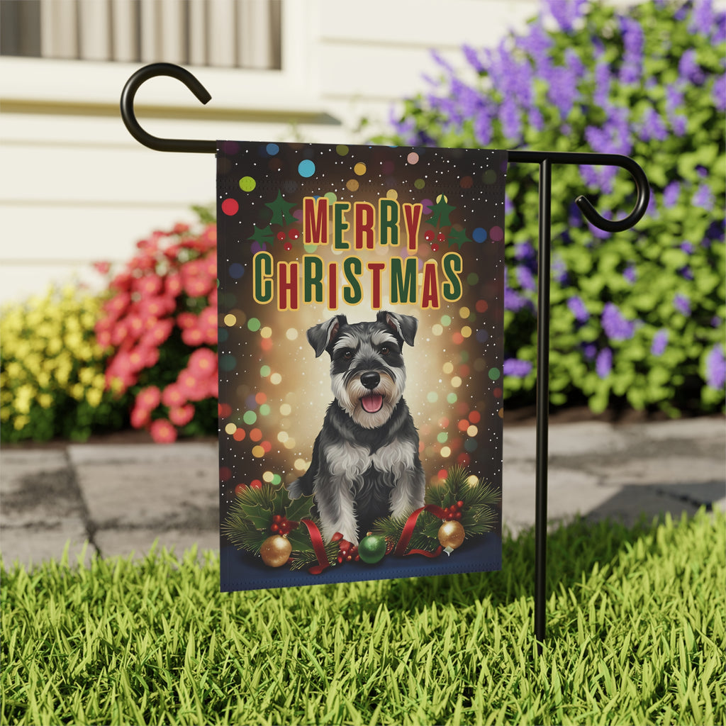 Christmas Schnauzer Garden Flag - outdoor display - Dragonfire Gardens
