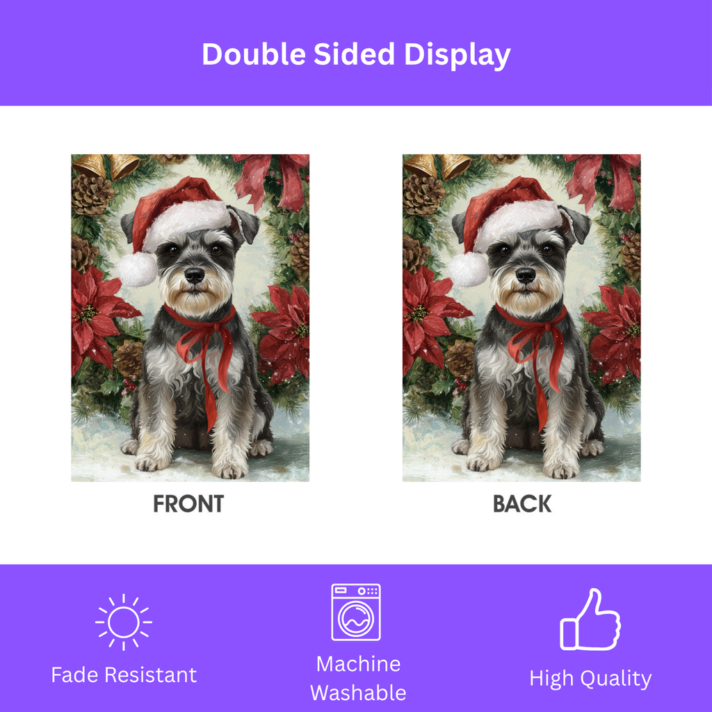 Poinsettia Wreath Schnauzer Christmas Garden Flag - double-sided design - Dragonfire Gardens