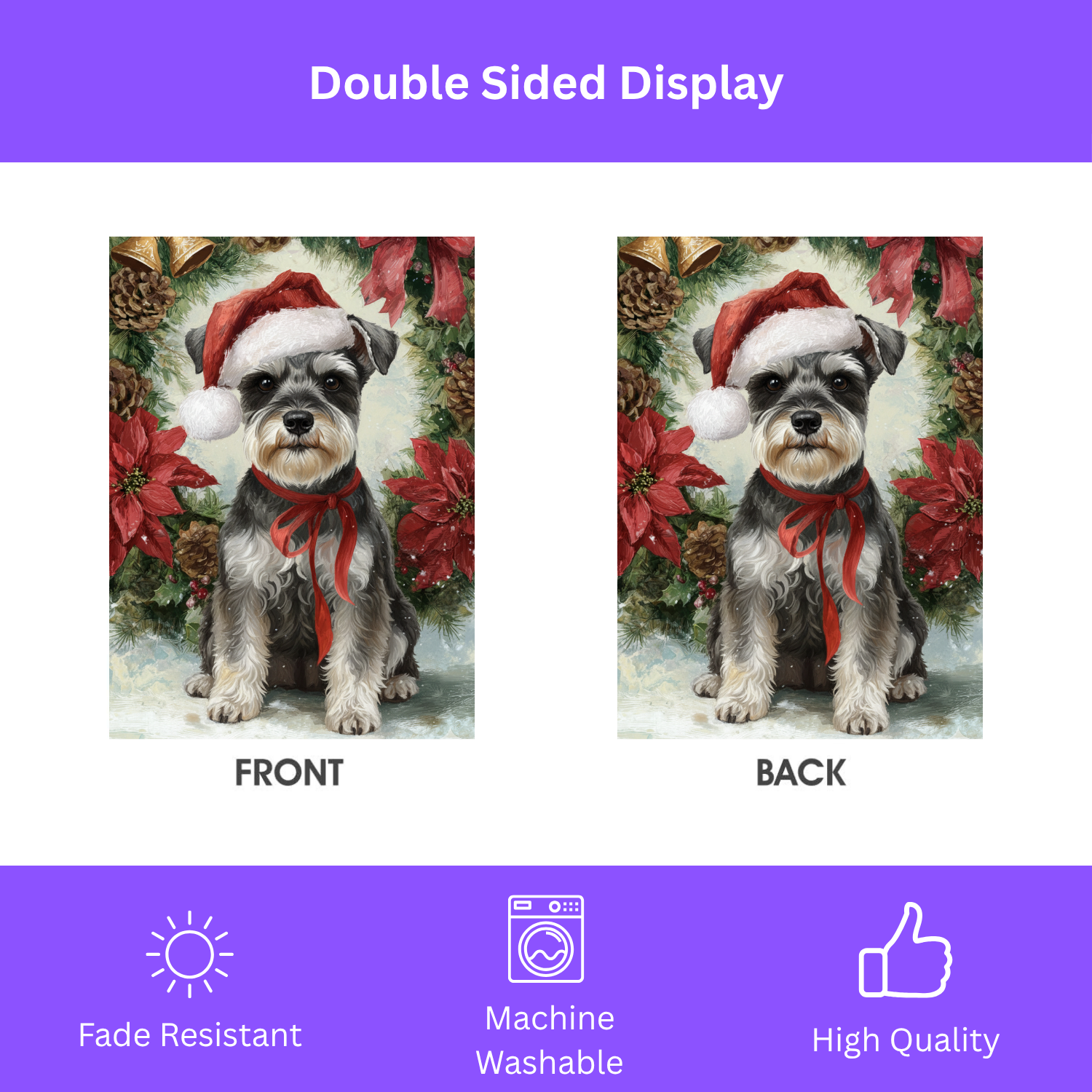 Poinsettia Wreath Schnauzer Christmas Garden Flag - double-sided design - Dragonfire Gardens