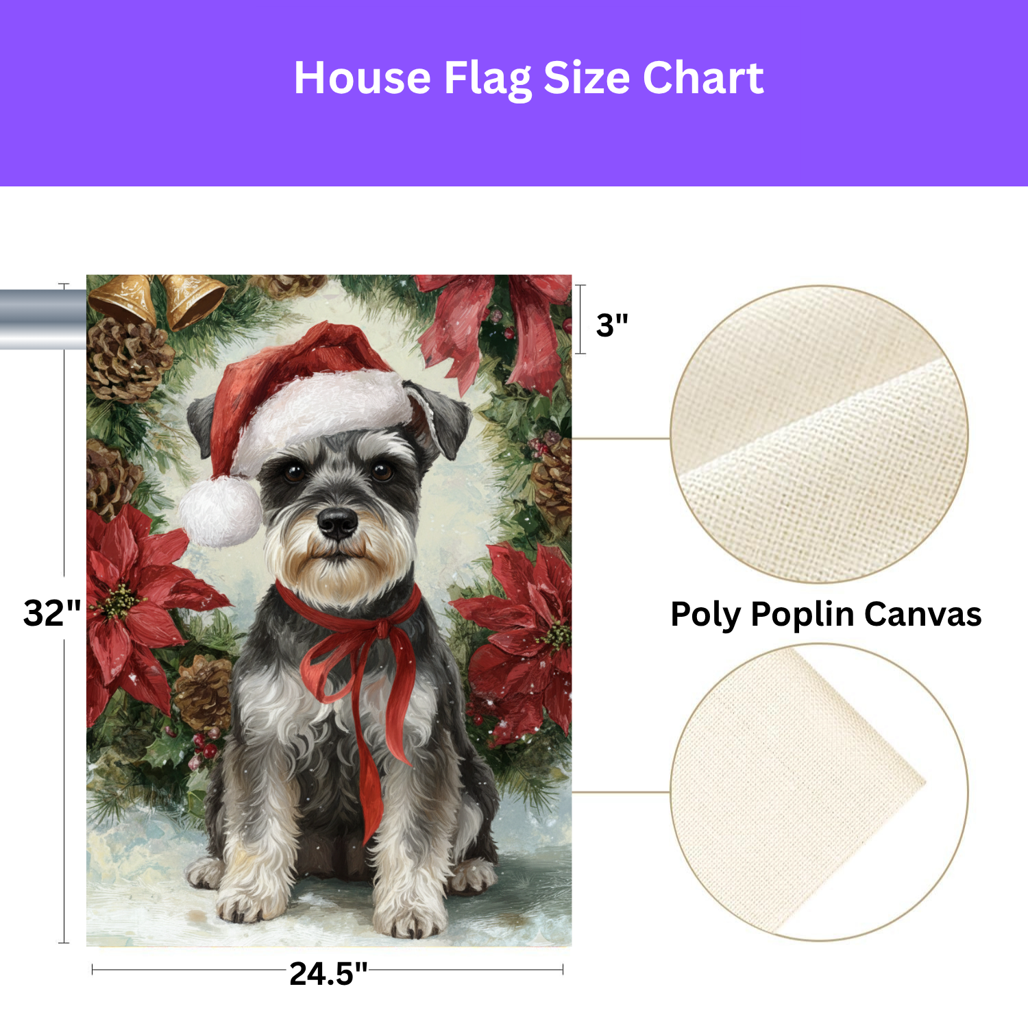 Poinsettia Wreath Schnauzer Christmas Garden Flag - yard display - Dragonfire Gardens