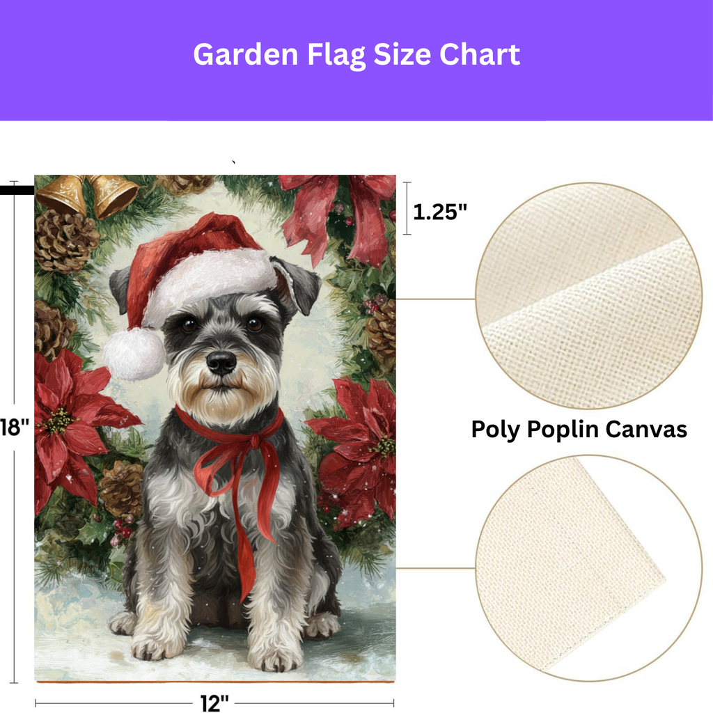 Poinsettia Wreath Schnauzer Christmas Garden Flag - porch decor - Dragonfire Gardens