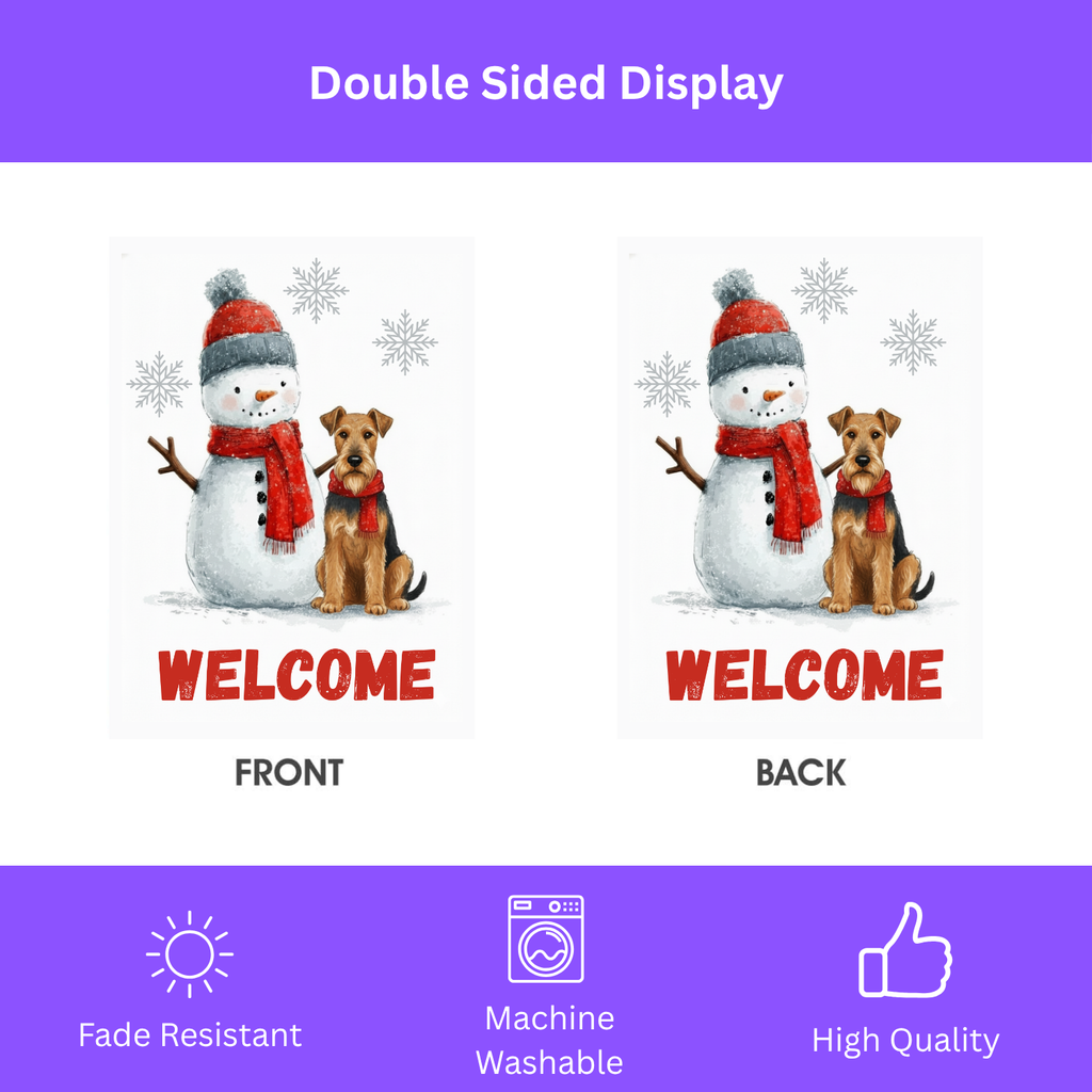 Airedale Terrier and Snowman Welcome Garden Flag