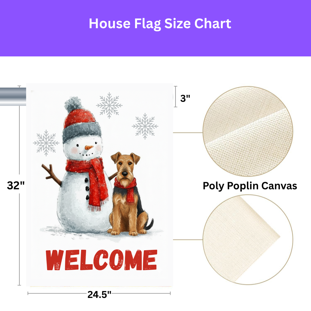 Airedale Terrier and Snowman Welcome Garden Flag