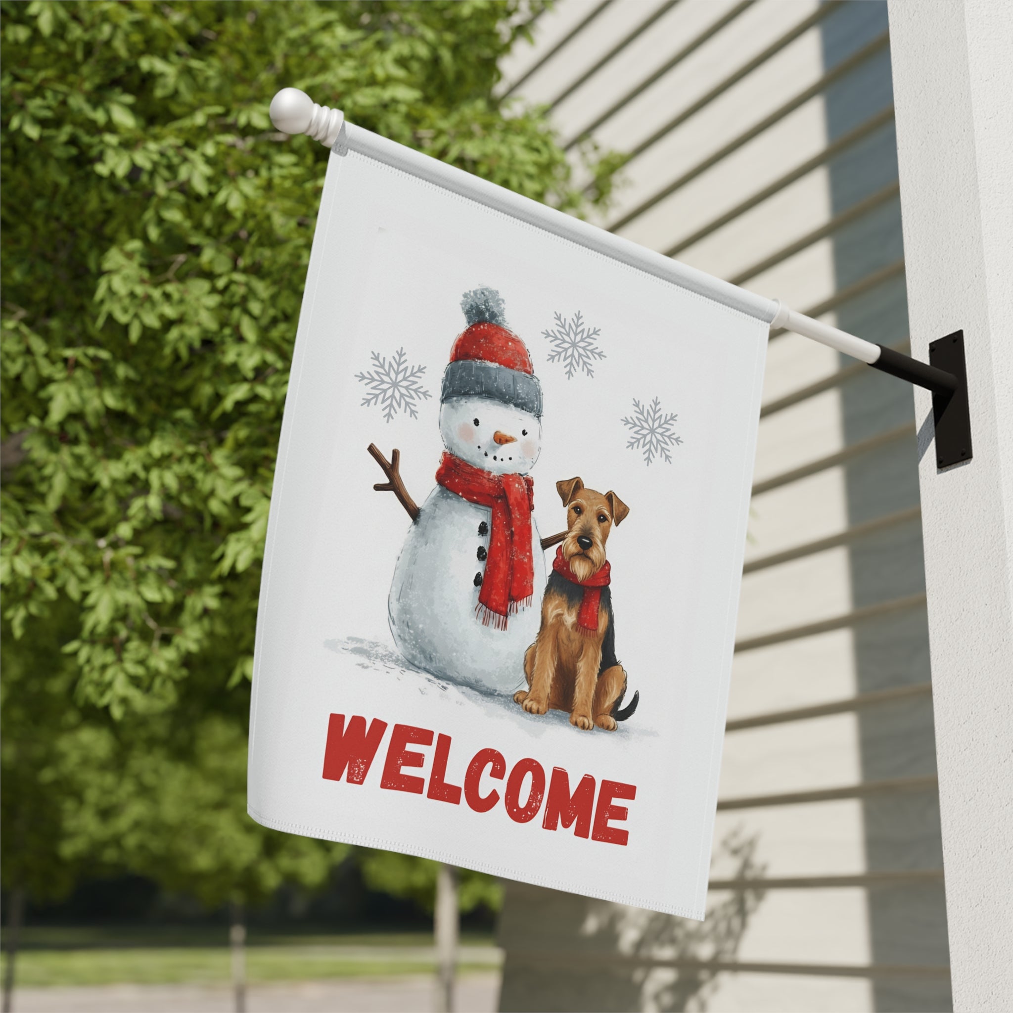Airedale Terrier and Snowman Welcome Garden Flag
