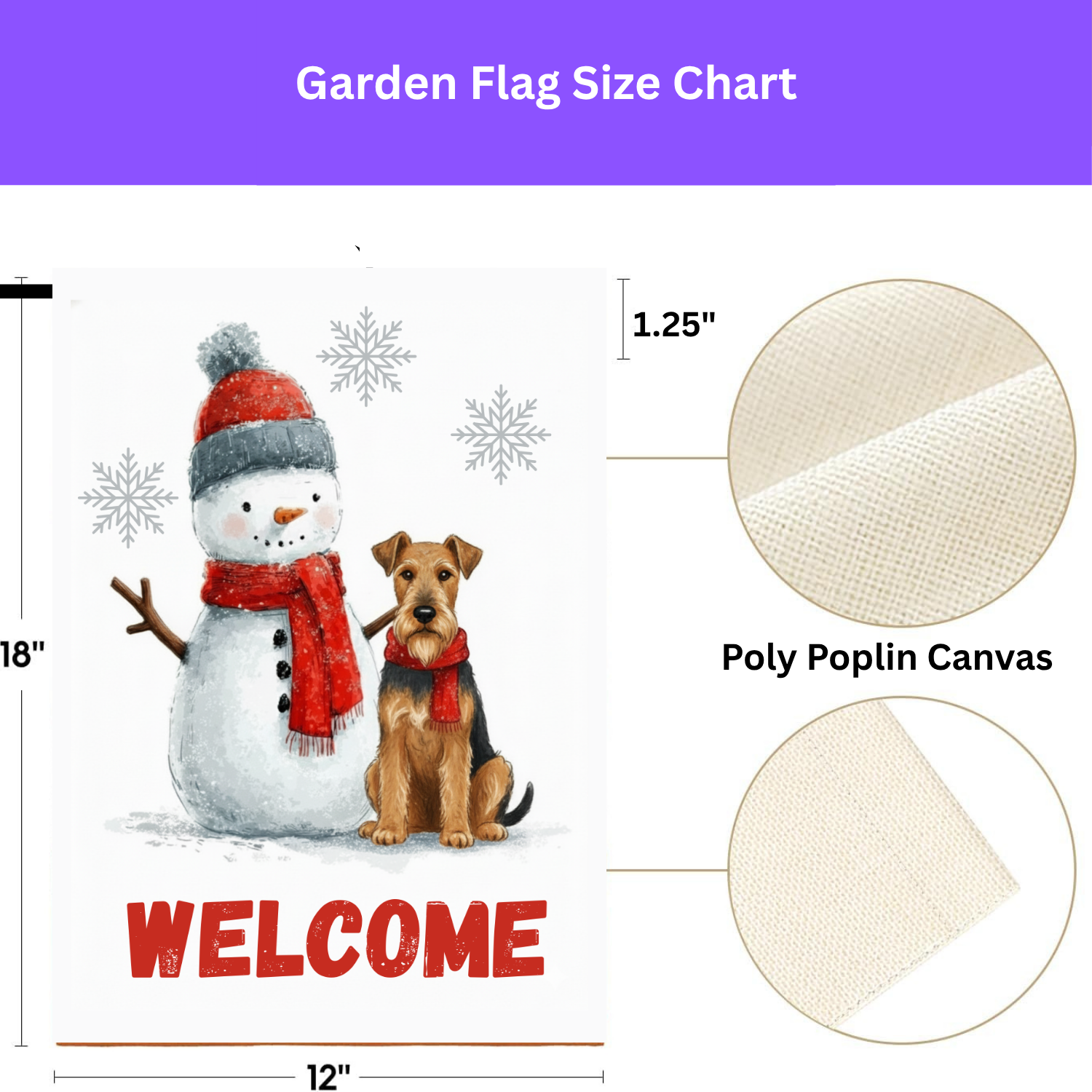 Airedale Terrier and Snowman Welcome Garden Flag