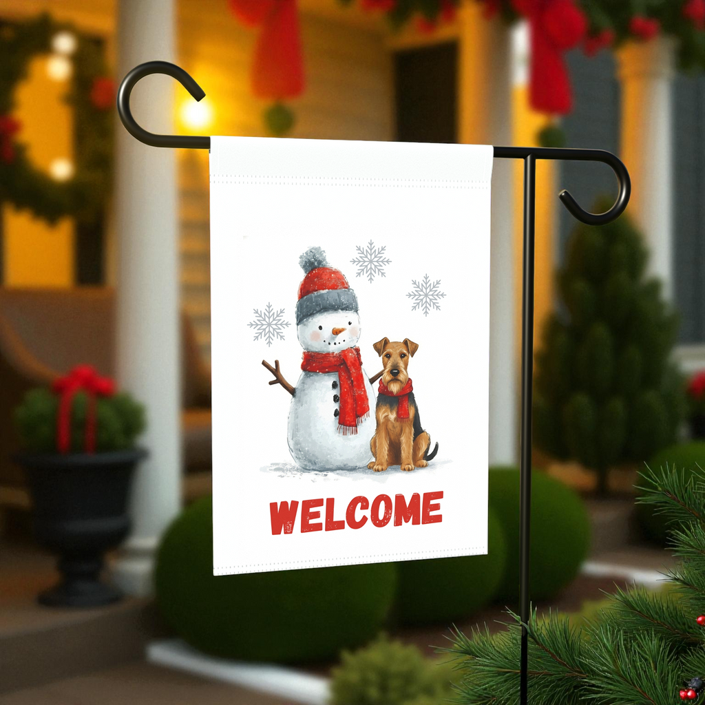 Airedale Terrier and Snowman Welcome Garden Flag