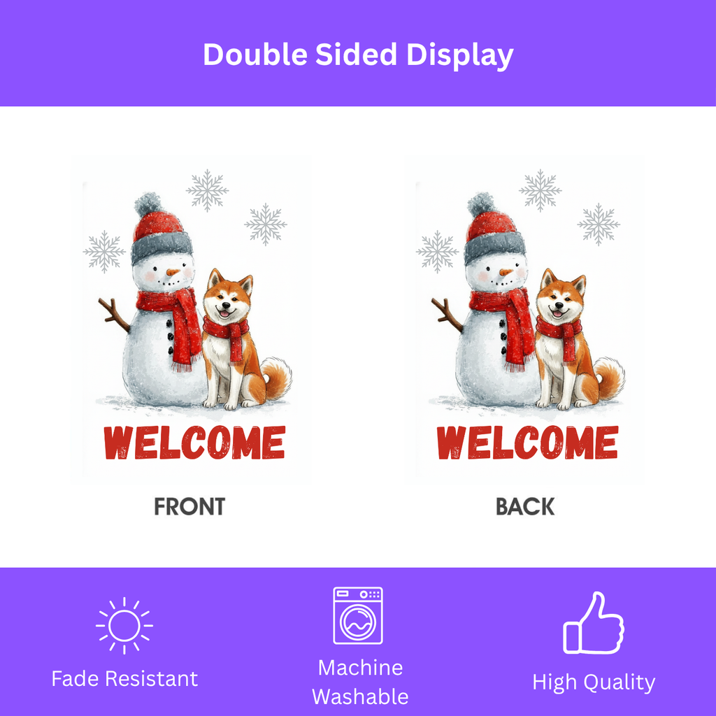 Akita and Snowman Welcome Garden Flag