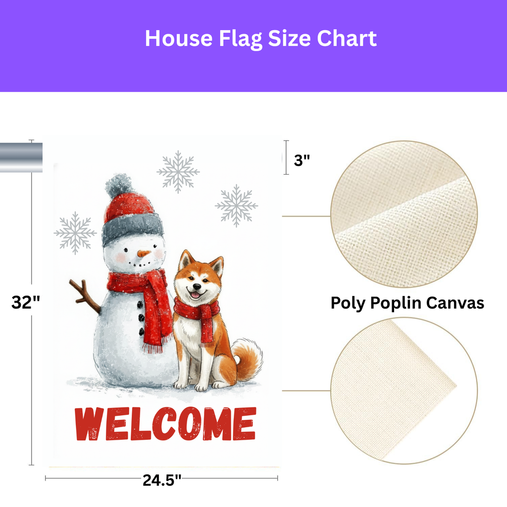 Akita and Snowman Welcome Garden Flag