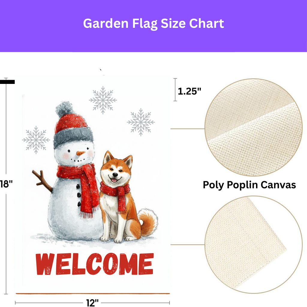Akita and Snowman Welcome Garden Flag