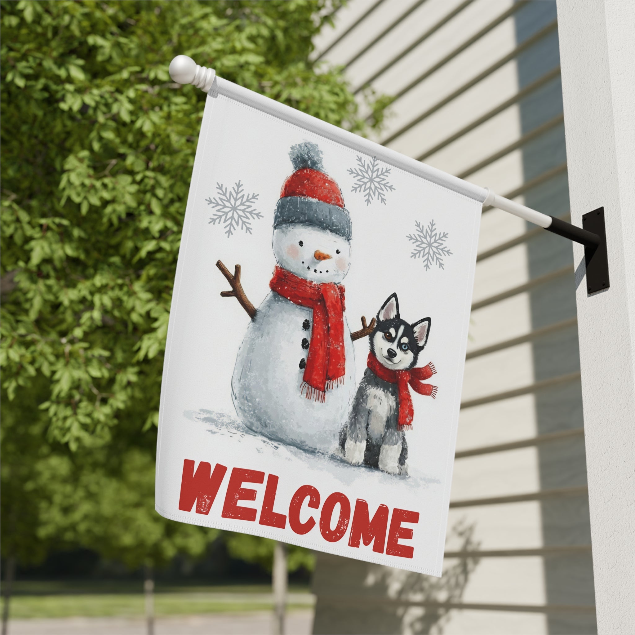 Alaskan Klee Kai and Snowman Garden Flag