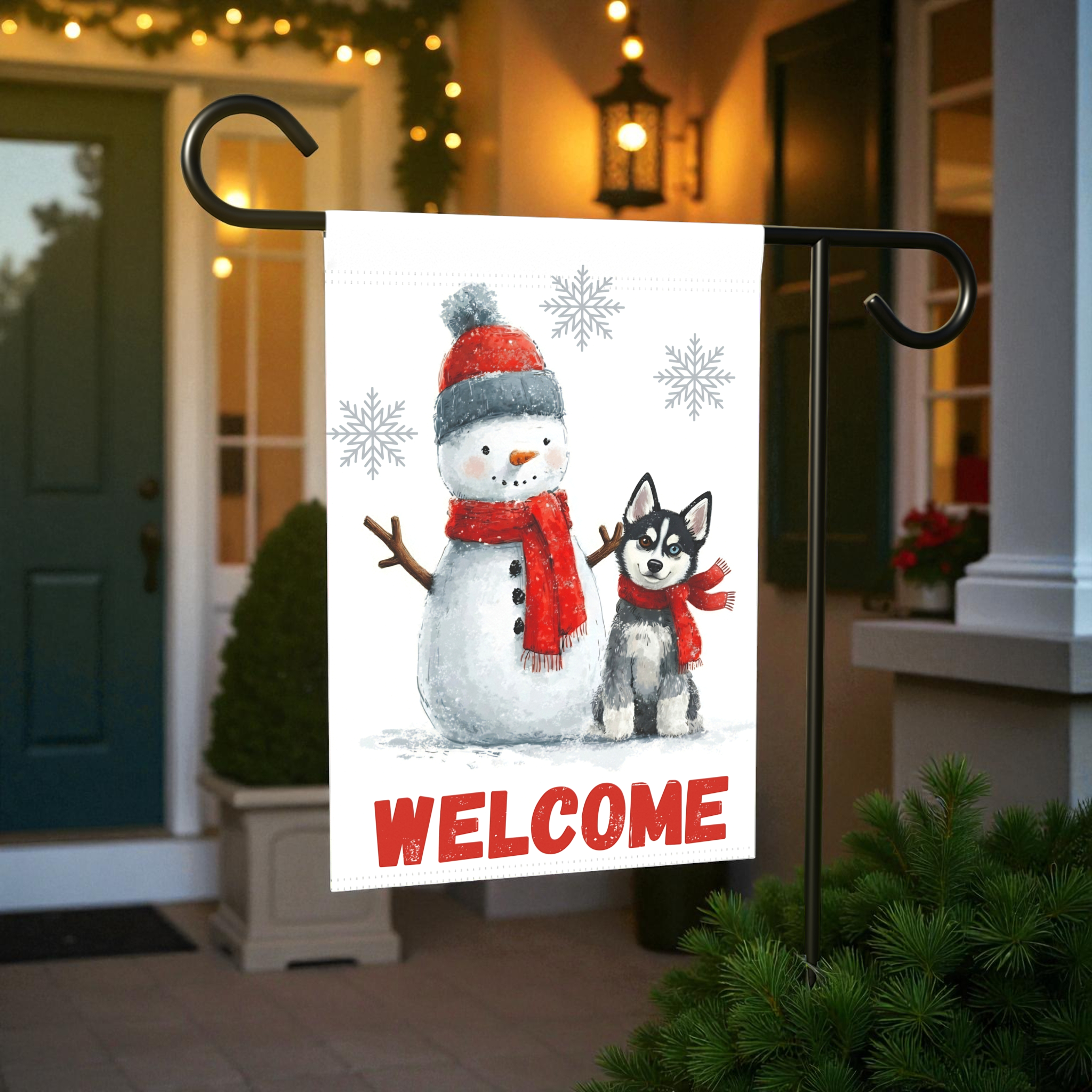 Alaskan Klee Kai and Snowman Garden Flag