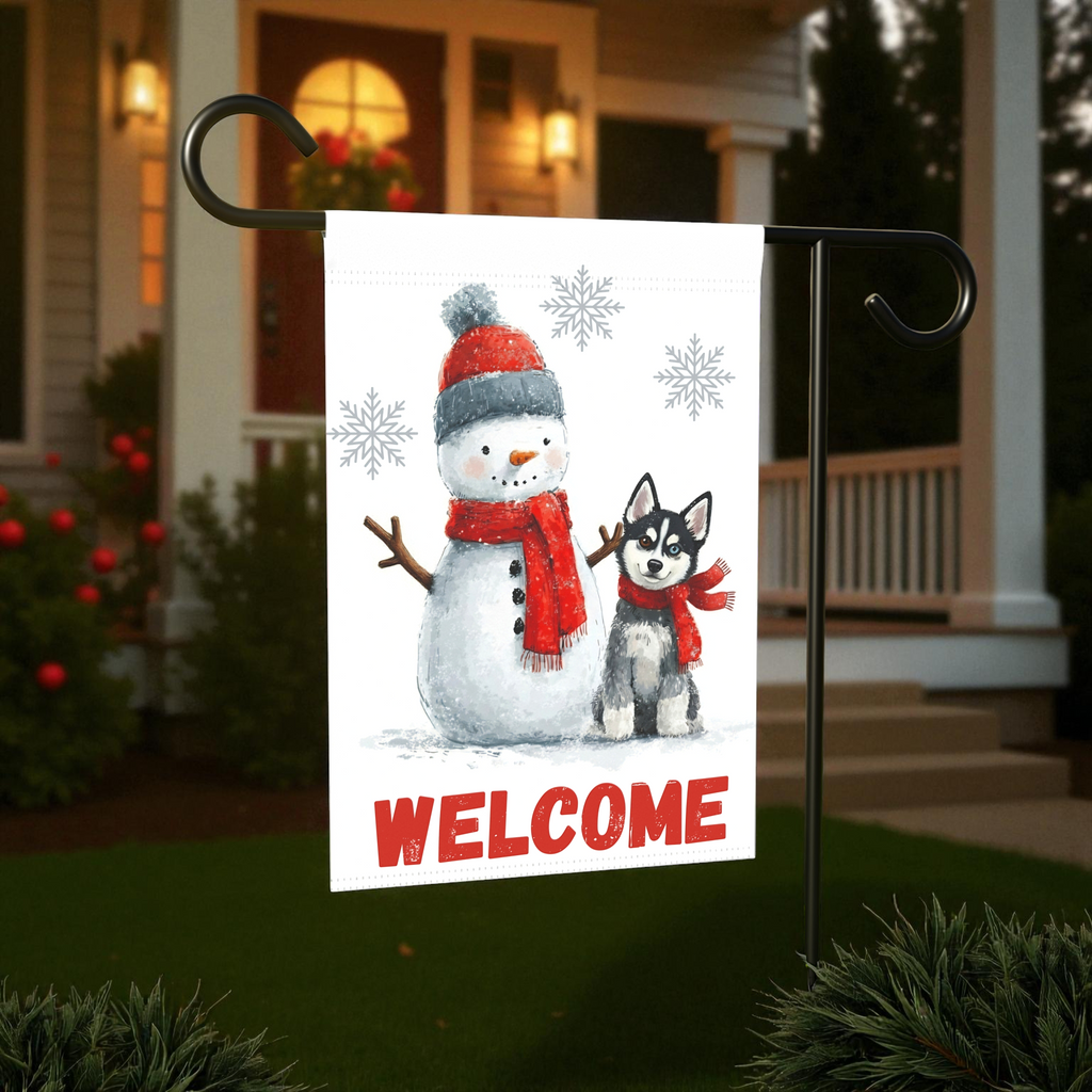 Alaskan Klee Kai and Snowman Garden Flag