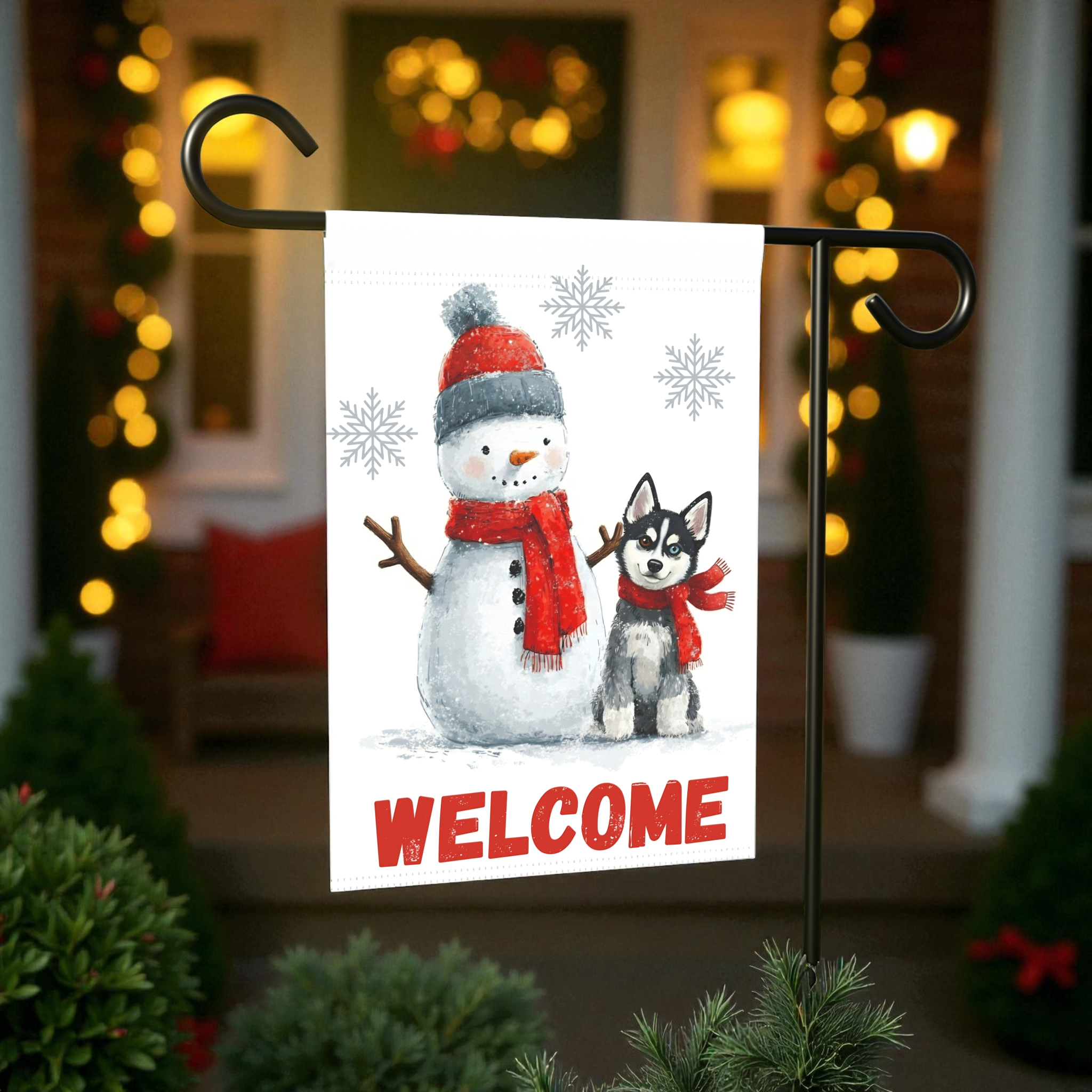 Alaskan Klee Kai and Snowman Garden Flag