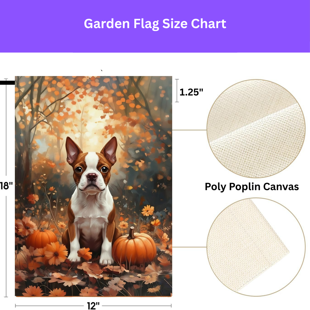 Fall Red Boston Terrier and Pumpkin Garden Flag - porch decor - Dragonfire Gardens