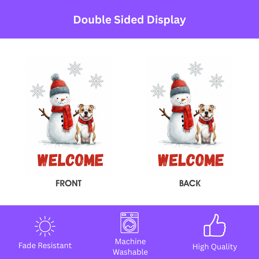 American Bulldog and Snowman Welcome Garden Flag