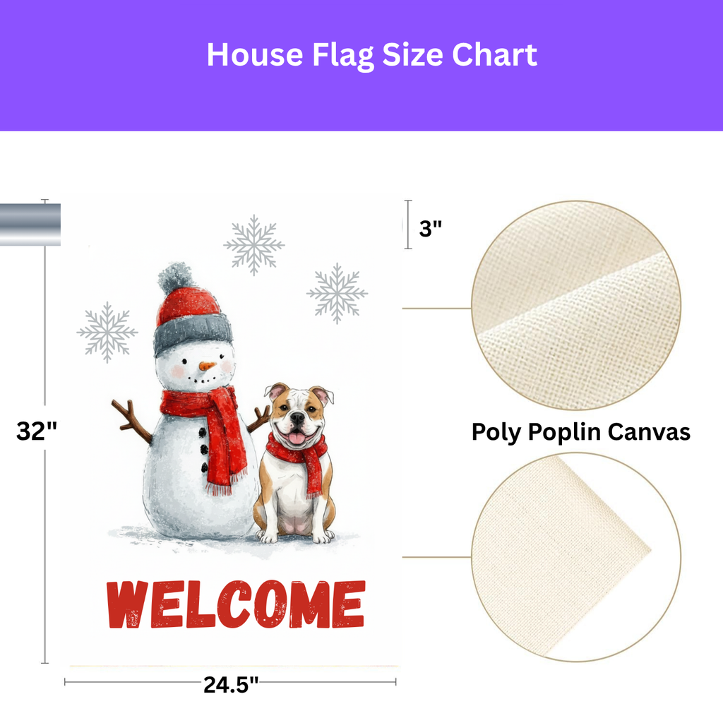 American Bulldog and Snowman Welcome Garden Flag