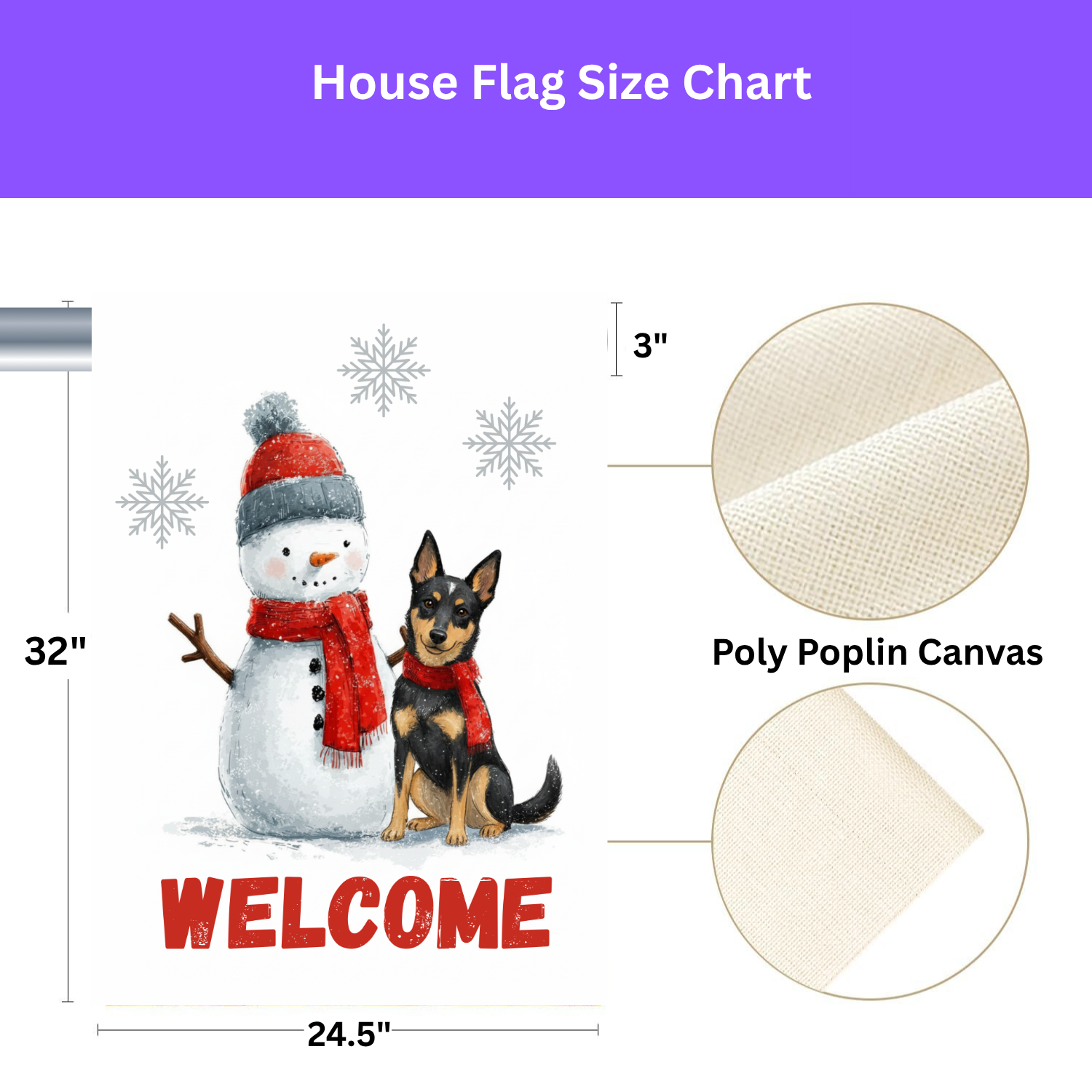 Snowman and Australian Kelpie Welcome Garden Flag
